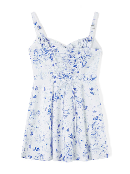 Combhasaki Damen-Kleid, elegant, Blumendruck, tief ausgeschnitten, zum Binden, ärmellos, Cami, figurbetont, Korsett, kurzes Kleid, Sommer, rückenfrei, Party, Clubwear.