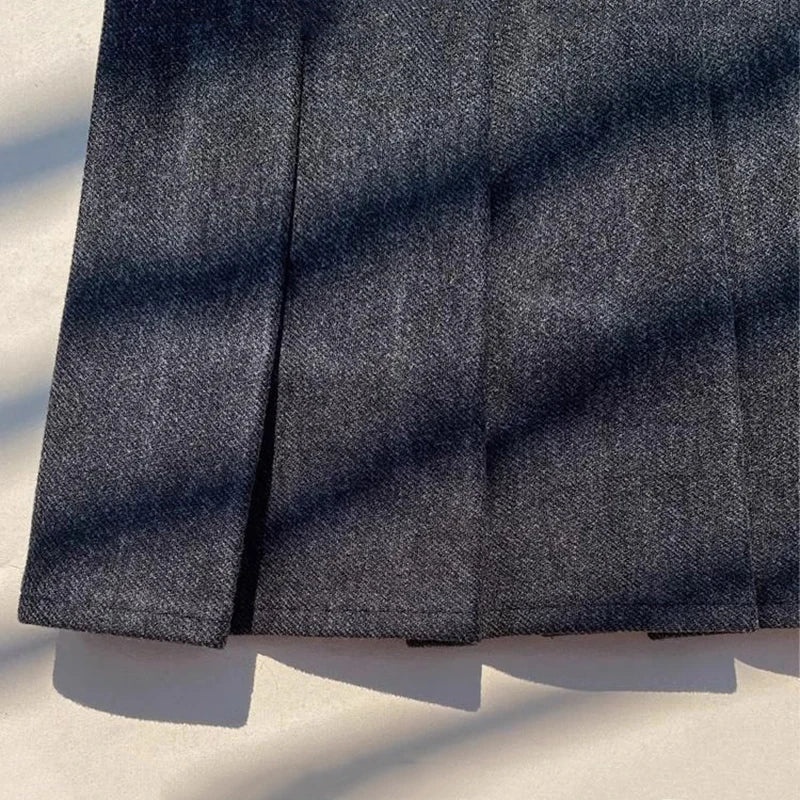 Faux Wool Pleated Skirts for Women Y2K Autumn Winter High Waist Preppy Woolen Jk Dance Skirt Korean Streetwear Female Mini Skirt