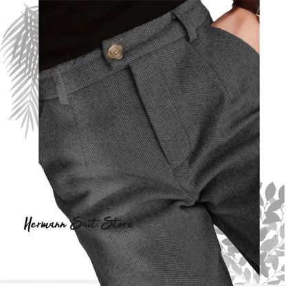 Herringbone Elegant Men's Formal Pants Premium Quality Men's Light Business Formal Pants High-Waisted Straight Leg Trousers.