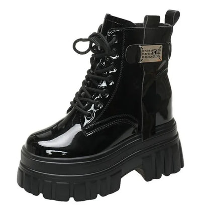 Women's High Platform Motorcycles Boots Winter 10CM Wedge Heels Warm Ankle Boots Chunky Sneakers New Autumn Leather Shoes Woman.