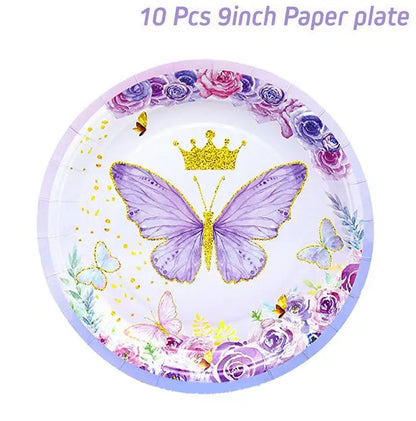 Schmetterling Geburtstag Party Dekoration Mädchen Einweg Geschirr Set Pappteller Tasse Ballon Tischdecke Schmetterling Thema Liefert