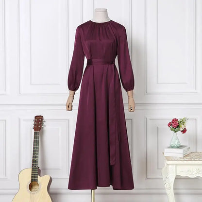 Elegantes Maxikleid für Frauen, solide Laternenärmel, Party-Abendkleid, modische Schnürung, lange Röcke, muslimische Abayas, Dubai, Robe Femme.