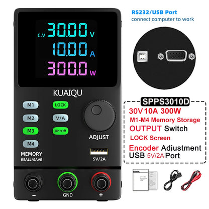 KUAIQU 200V 300V 1A DC Power Supply, 30V Programmable Adjustable Regulated Lab Bench Power Supply with PC Software,Output Switch