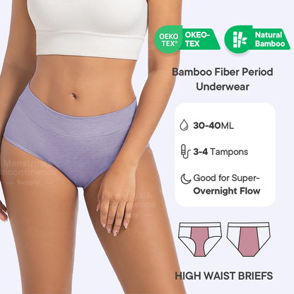 High Waist Leakproof Period Panties Bamboo Fibre Heavy Flow Absorbent Underwear Reusable Breathable.