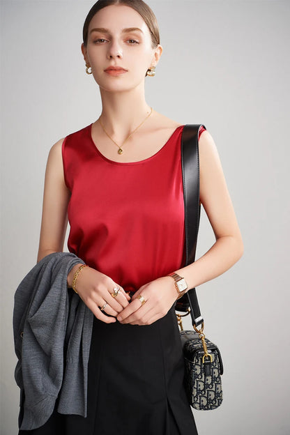 SuyaDream. Damen Basic Cozy Tanks, 100 % echte Seide, O-Ausschnitt, ärmelloses, schickes T-Shirt, 2025, solide Sommerwesten, Weiß, Rosa, Beige