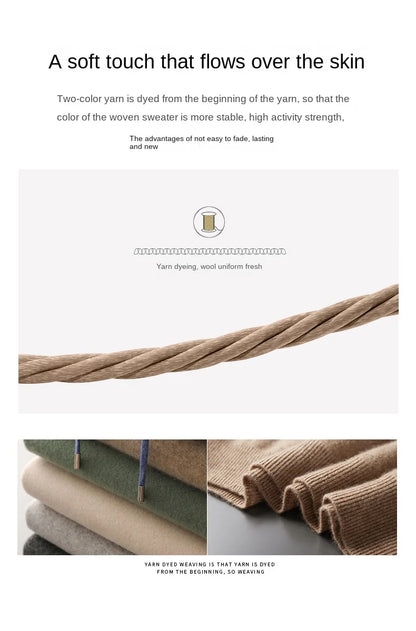 Autumn Winter New Merino Sweater Men's 100% Wool Hooded Collar Knitted Pullover Casual long Sleeved Hoodie.