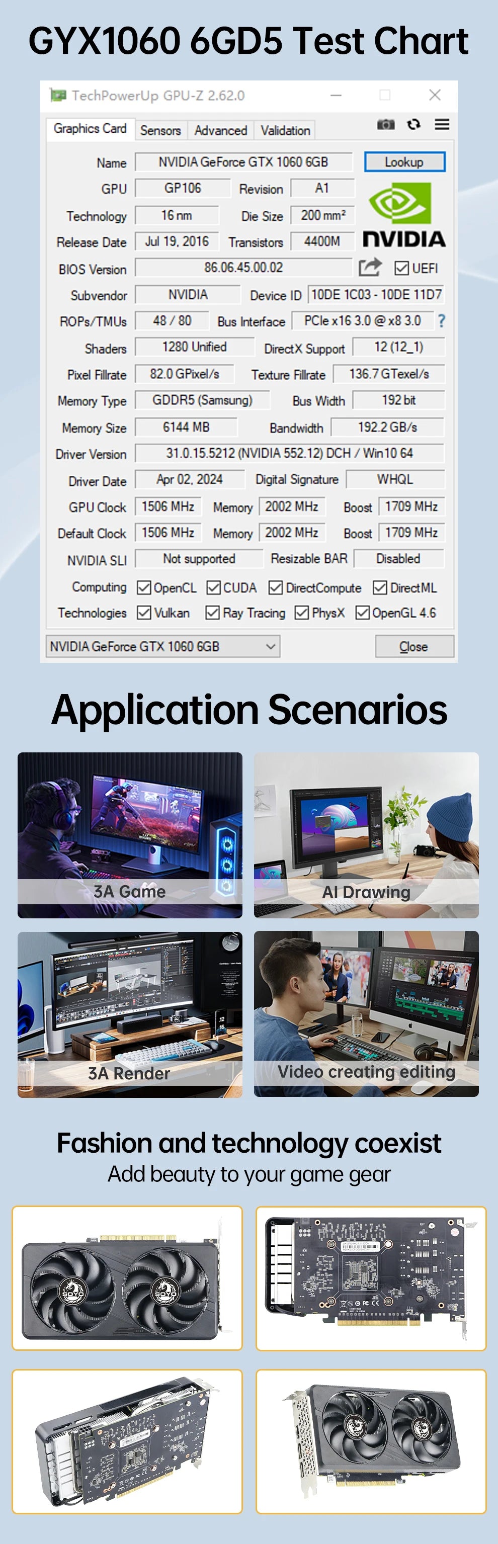 SOYO Graphics Cards GTX1060 6G/3G DDR5 192bit HDMI compatibility+DP*2 For Desktop Gaming Computer Components GPU Video Card.