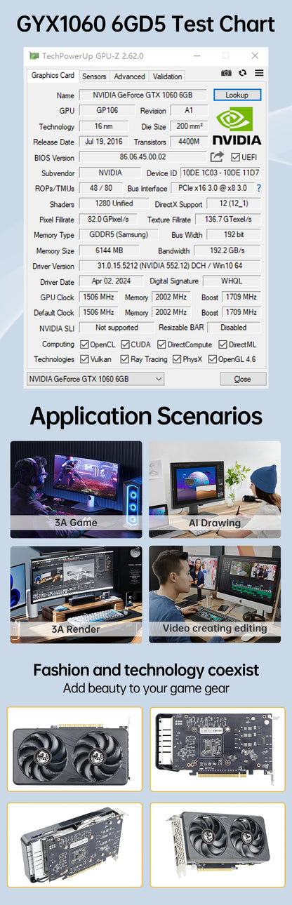 SOYO Graphics Cards GTX1060 6G/3G DDR5 192bit HDMI compatibility+DP*2 For Desktop Gaming Computer Components GPU Video Card.