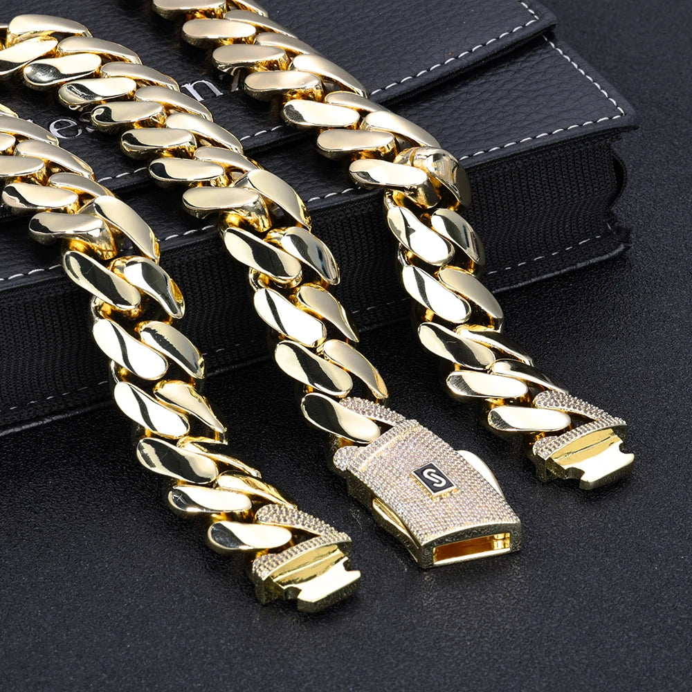 6/8/10/12/15/20mm Monaco Cuban Chain Necklace Hip Hop 14k Gold Plating Cuban Chain Bracelet Hip Hop Jewelry.