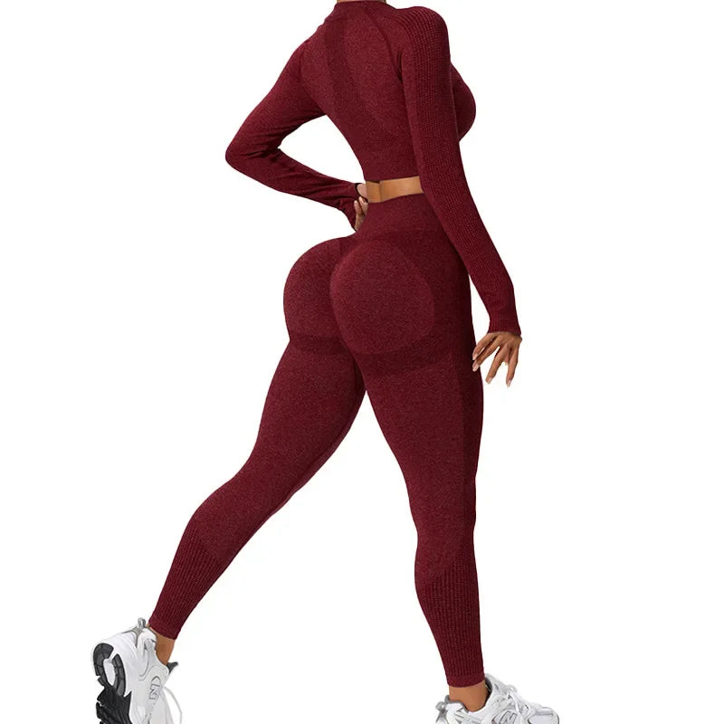 Autumn Winter Yoga Fitness Sportswear Long Sleeve Women's Top And Bottoms Quick Dry Set Finger Snap Gymnastics Outfit.