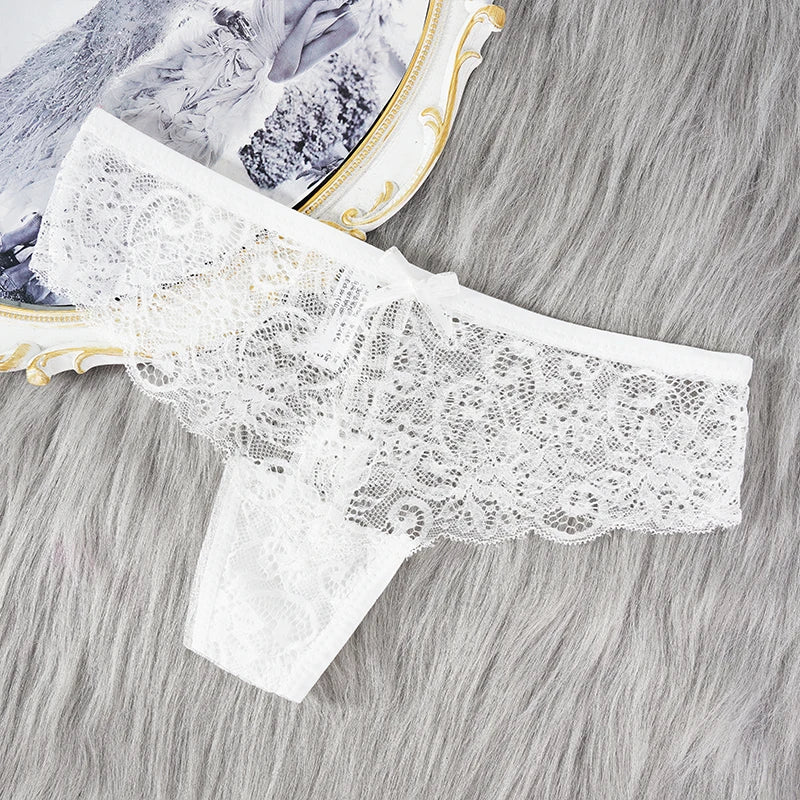 Sexy Lace Thong Women Low Waist Panties Transparent Underwear Hollow Out Female Lingerie Elasticity Comfortable Underpants.