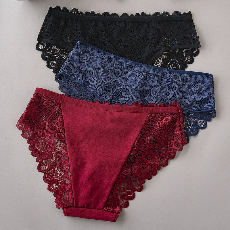 3PCS/Set Luxury Floral Embroidery Lace Panties Women Briefs Sexy Hollow Lingerie Female Underwear Ladies Breathable Underpants.