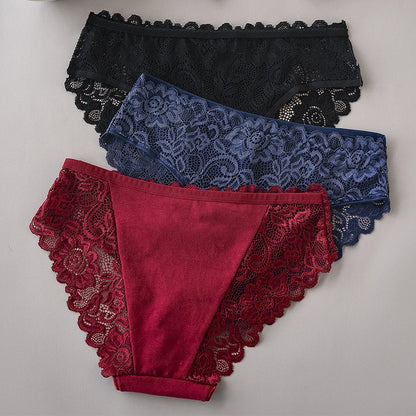 3PCS/Set Luxury Floral Embroidery Lace Panties Women Briefs Sexy Hollow Lingerie Female Underwear Ladies Breathable Underpants.