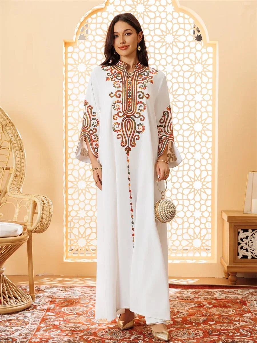 Ramadan Muslimische Damen bestickte lose Abaya-Kleider für Frauen Gala Marokko Dubai Eleganter lässiger Kaftan.