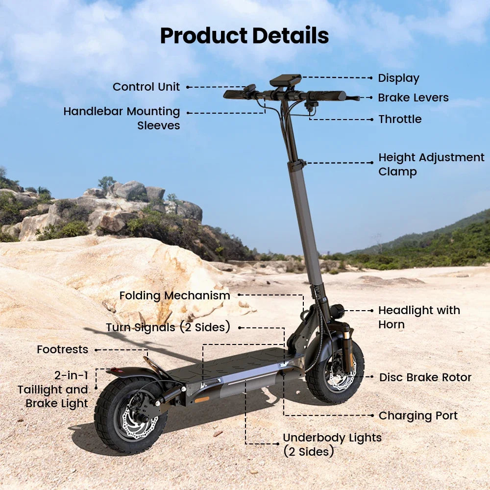 ISCOTER W9 Electric scooter 1000W engine 48V14AH battery foldable E-type scooter 10-inch pneumatic tire adult electric scooter.