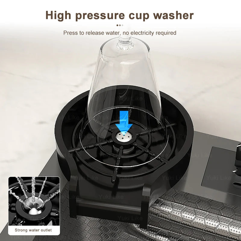 Stainless Steel Kitchen Sink Embossed Large Single-Slot With Kitchen Faucet Multifunctional Washbasin for Apartment