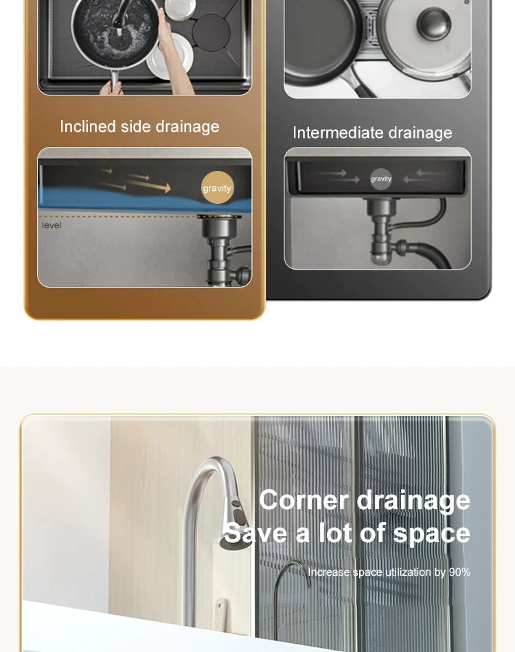 Large Single Slot Embossed Stainless Steel Waterfall Kitchen Sink  Household Wash basin Dishwashing  Sink For Kitchen