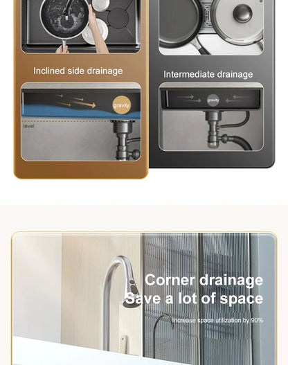 Large Single Slot Embossed Stainless Steel Waterfall Kitchen Sink  Household Wash basin Dishwashing  Sink For Kitchen