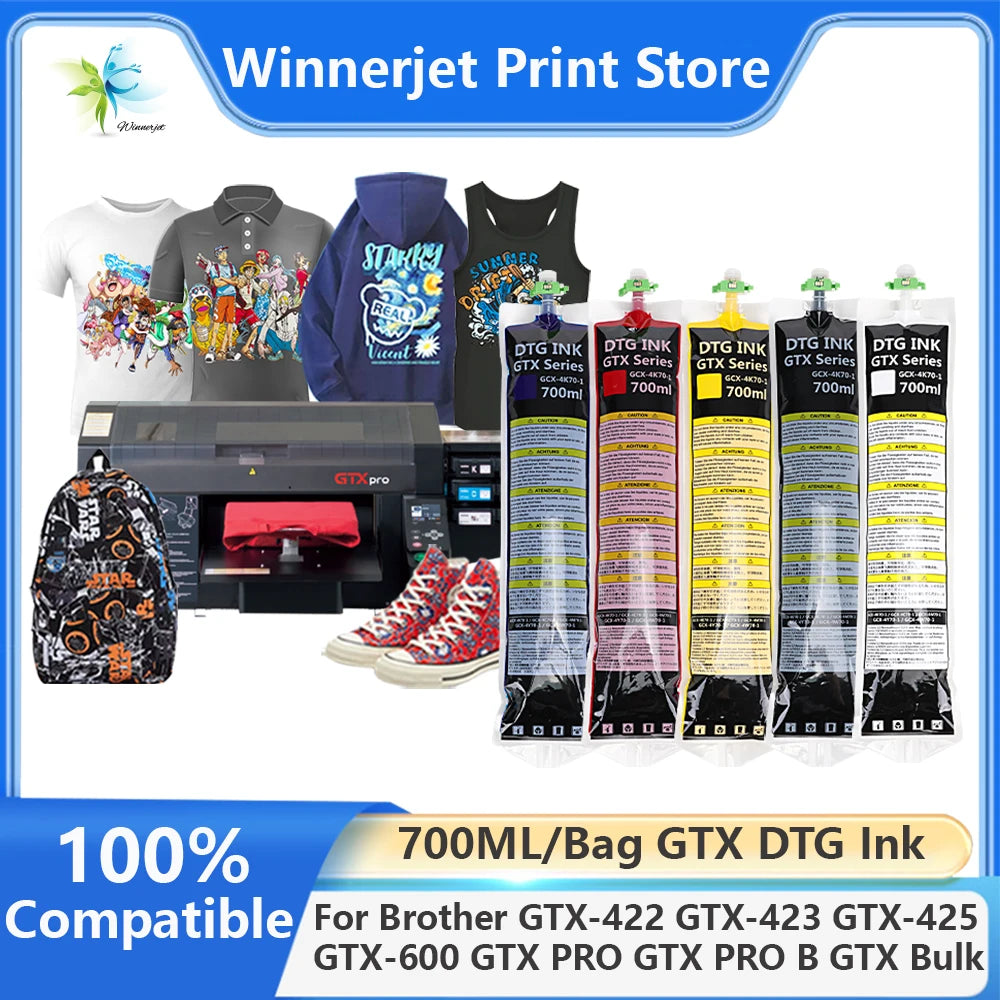 Winnerjet GTX ink bag 700ml High quality DTG Textile ink For Brother GTX-422 GTX-423 GTX-425 GTX-600 GTX PRO GTX Brother printer.