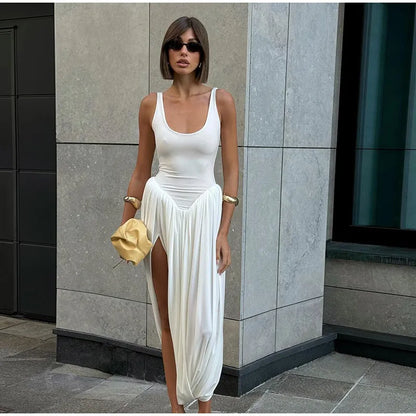 Schwarzes A-Linien-Langkleid für Damen, elegant, quadratischer Ausschnitt, plissiert, ärmellos, Sling-Maxikleider, 2025, Sommer-Dame, Urlaub, Party, Roben