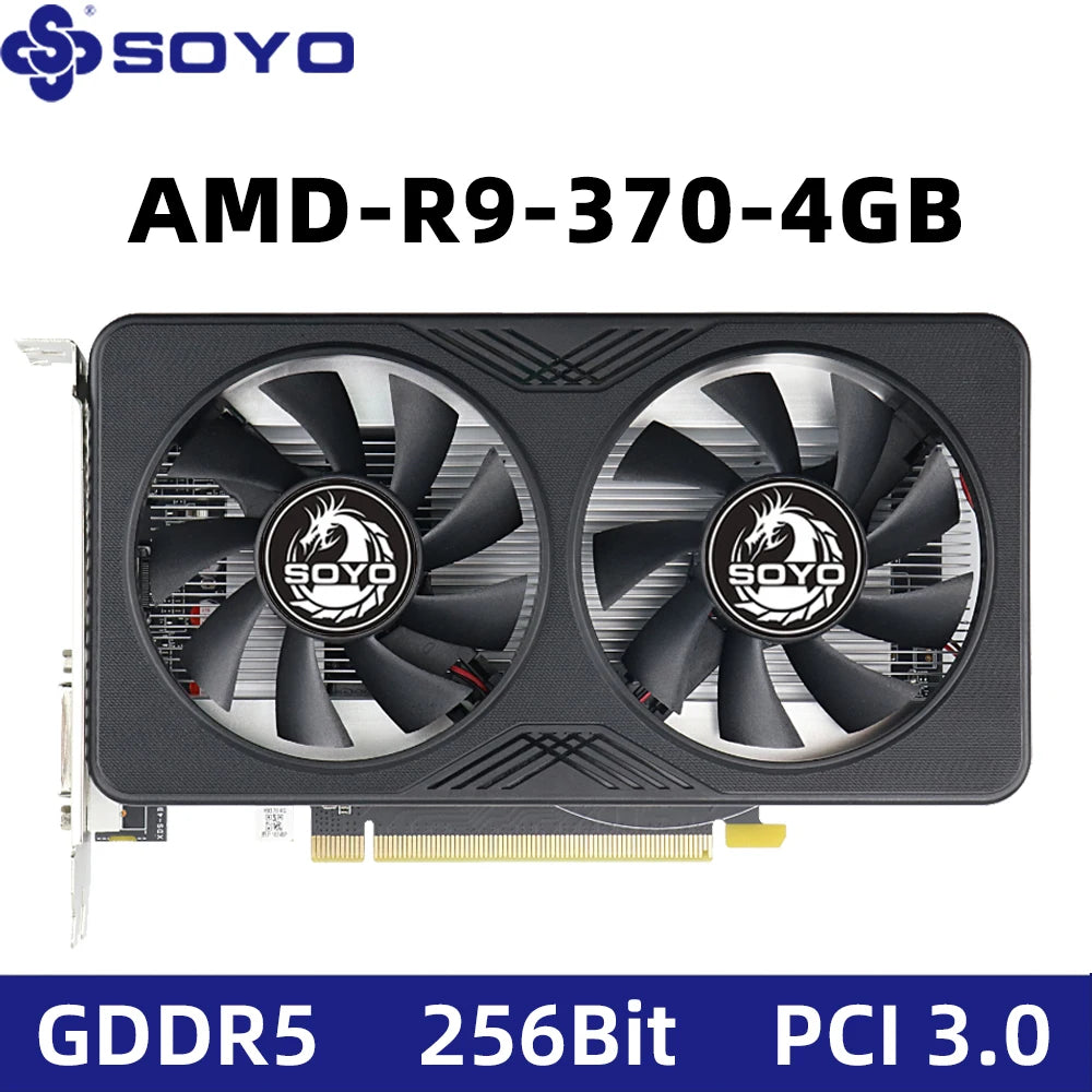 SOYO R9 370 Graphics Cards 4G DDR5 256bit HDMI compatibility+DP+DVI For Desktop Gaming Computer Components GPU Video Card.