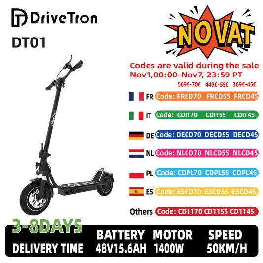 DriveTron DT01 Electric Scooter Adults 36V 13Ah Escooter Long Range 25 Miles Lightweight Kick Scooter.
