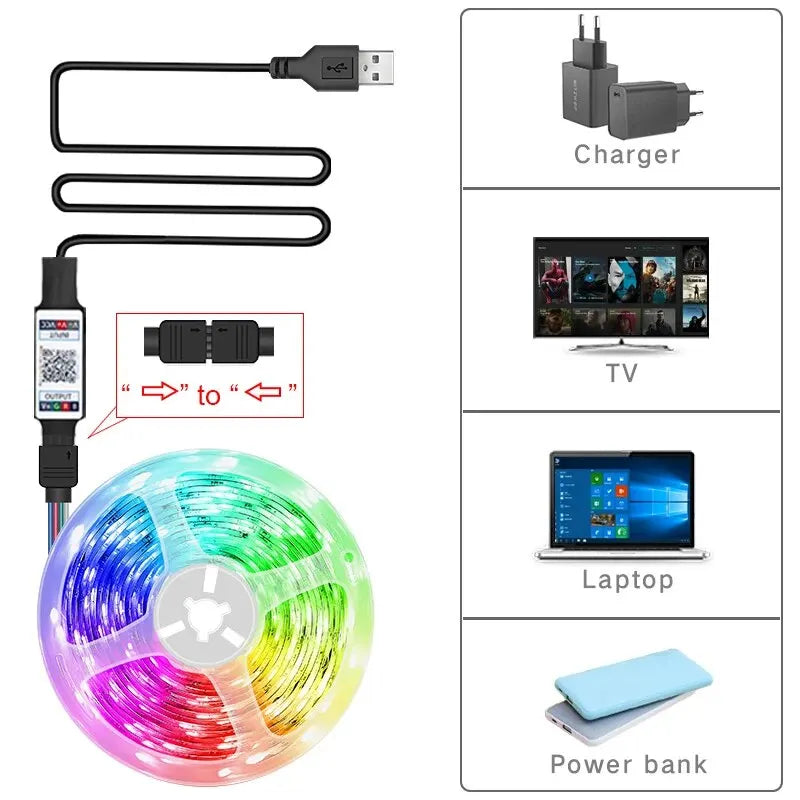 LED-Leuchten für TV, RGB-LED-Streifen, Bluetooth-Steuerung, 5 V, USB-LED-Band, flexibles Band für TV-Hintergrundbeleuchtung, Raumdekoration.
