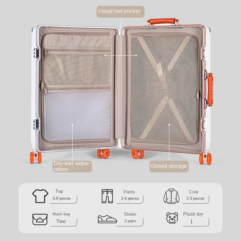20-Zoll-Kompaktgepäck 26-Zoll-Trolley-Koffer mit großem Fassungsvermögen und Aluminiumrahmen für Männer und Frauen Reisekoffer.