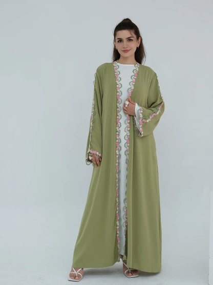 Women Arabic Dubai Abaya Luxury Floral embroidery Kimono Cardigan Long Dress Modest Ramadan Robe Femme Islam Clothing Kebaya.