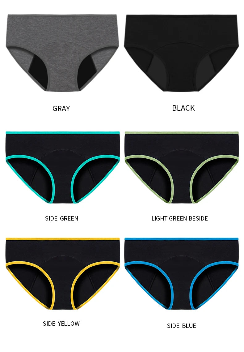 Women's Physiological Briefs 4-Layer Absorbent Leakproof Menstrual Pantie Euro Size Girl Period Panty Mid Waist Cotton Underwear.