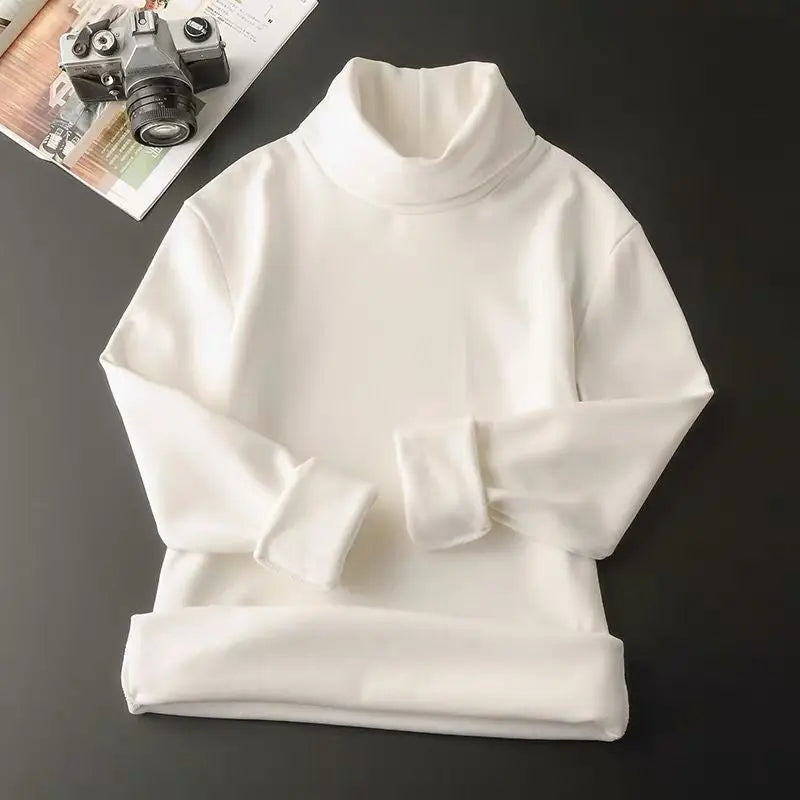 Trend Solid Simplicity Street Casual T Shirts Autumn Winter Long Sleeve Thick All-match Fashion Tops Korean Vintage Men Clothing.