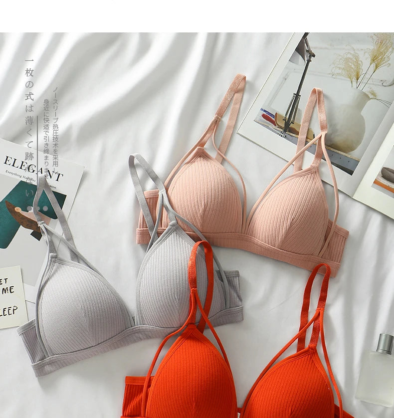 Sexy Women Bra Wire Free Brassiere Push Up Lingerie French Triangle Cup Bra Underwear Thread Top Female Intimates Bralette.