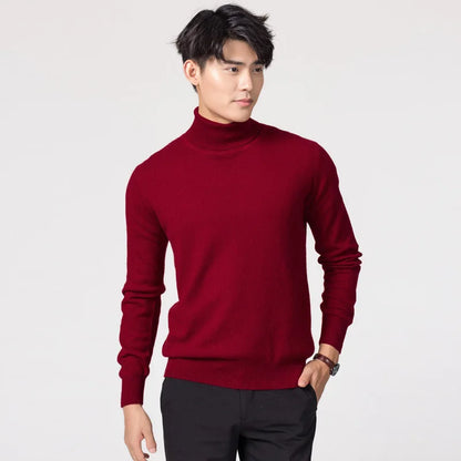 Cashmere Wool Solid Autumn Winter Men's Warm Turtleneck Knit Loose Long Sleeve Sweater Casual Comfortable Pullover Thick Sweater