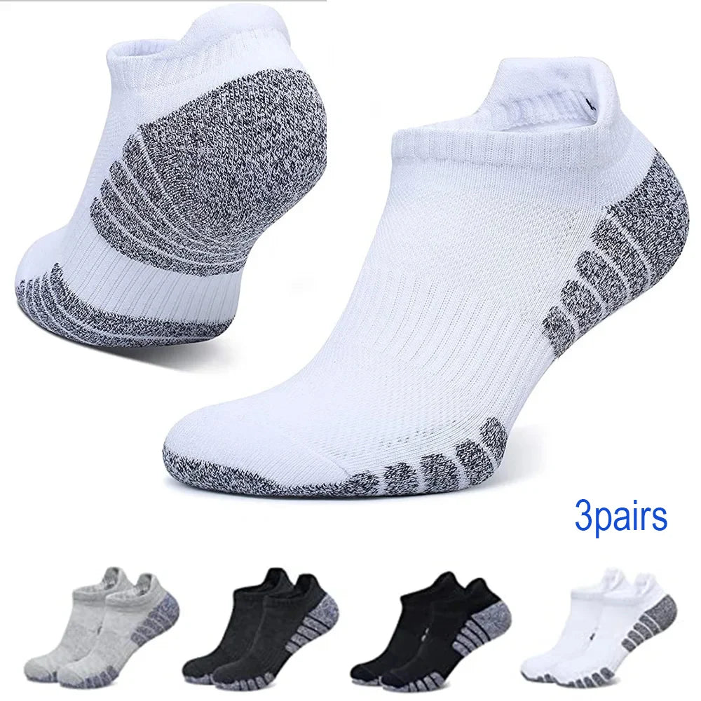 3pairs thickened towel bottom running socks mesh boat socks non-slip breathable sports socks Low cut Men's socks Women's socks.