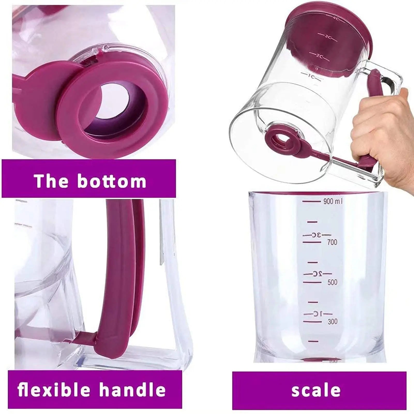 Pancake Cupcake Batter Dispenser 900mL Pancake Dispenser For Batter With Measuring Label Squeeze Handle Bracket Pastry Tools.
