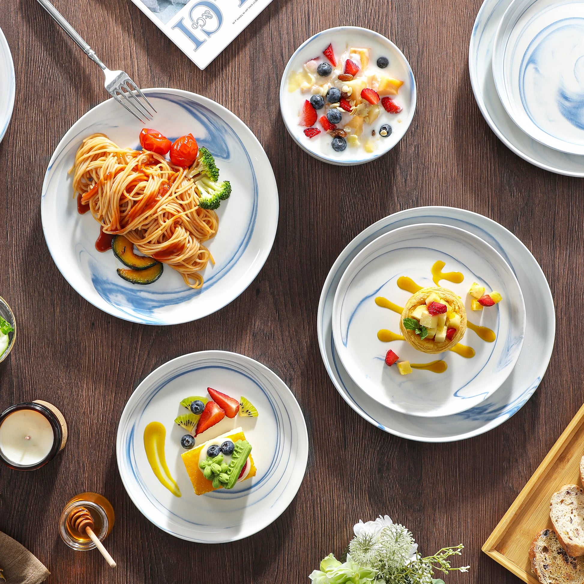 MALACASA 18/36-Piece Ceramic Plate Porcelain Dinnerware Set with 6/12 Pcs Dinner/Dessert Plates,Bowl Tableware Set for 6/12.