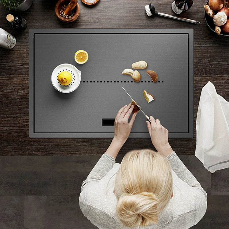 Nanometer Black Hidden kitchen Sink SUS 304 Stainless Steel 4mm Thickness Flip Cover Hidden Handmade kitchen Sinks