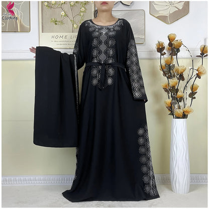 2025New High-Quality Dubai Muslim Abaya for Women Dress Islamic Turkey Femme Clothing Long Sleeve Loose African Dress With Scarf.