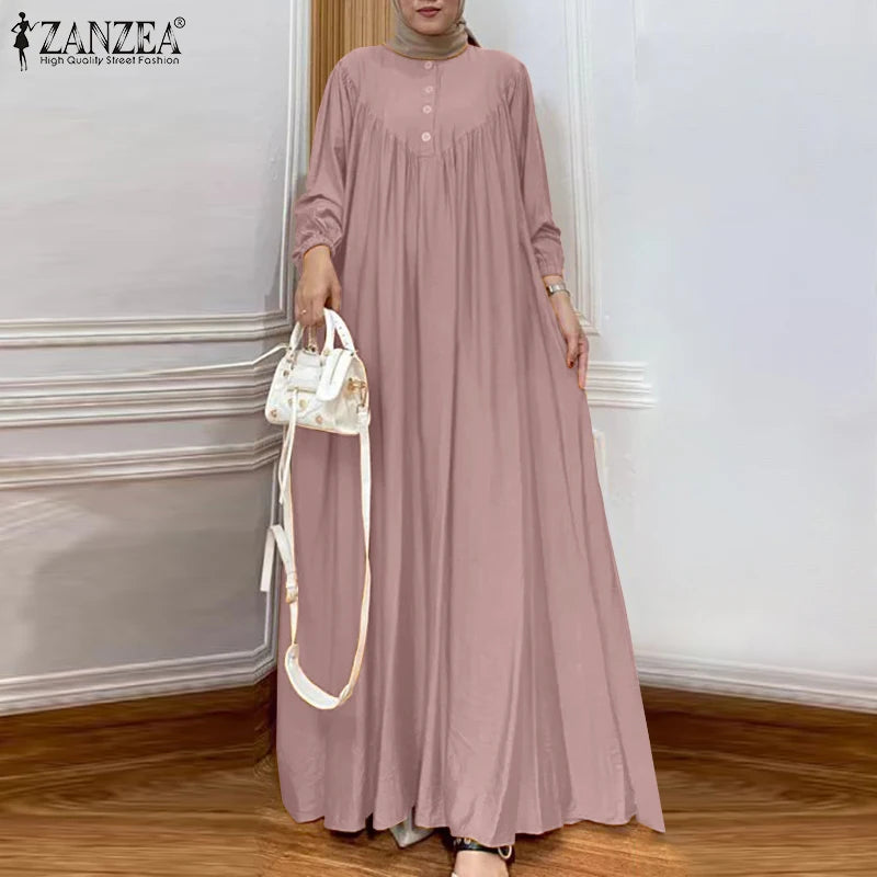 Muslim Abaya ZANZEA Solid Muslim Fashion Islamic Dress Women Vintage.