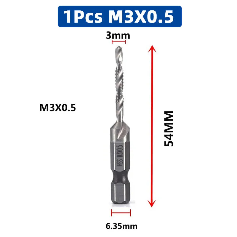 SIQICNC Schaft Titanbeschichtetes HSS-Schraubgewinde Metrisches Gewindebohrer Bohrer Schraubenmaschine Compound Tap M3 M4 M5 M6 M8 M10 Handwerkzeuge