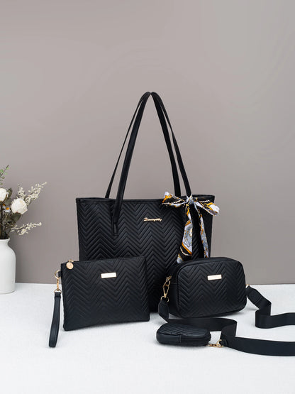 Wave pattern daily commuting large capacity tote bag handbag four piece set fashion trend personality change camera bag.