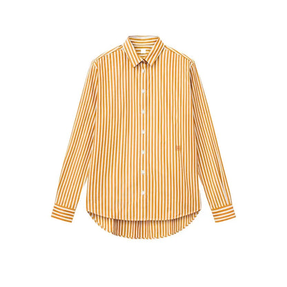 LUXURY Women's Vertical Striped Shirt, Short Front and Back, Short, Vertical Striped Shirt, Loose Long Sleeve, Commuter Style