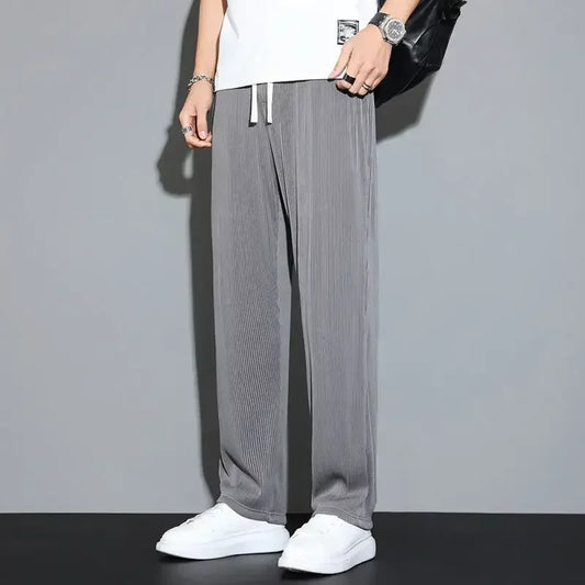 Summer Loose Ice Silk Pants Men's Drape 100KG Size Long Pants Fat Casual Sports Pants Wide Leg Straight Pants Tide Brand.