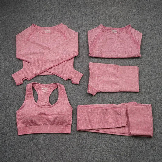 Sexy Seamless Knitted Yoga Sportswear Set Women's Quick Dry Tight Fitness Clothes Set Comfortable High-End Sensation.