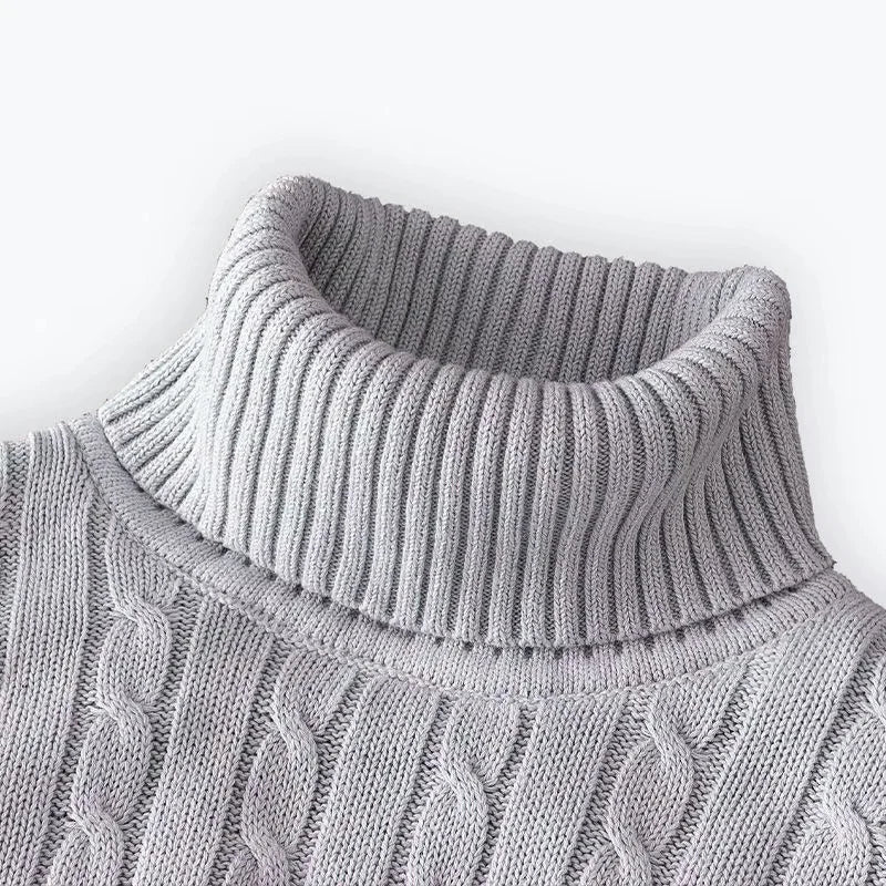 Autumn Winter Men's Sweater Warmth Turtleneck Jacquard Slim Fit Sweaters Solid Color Basic Style Fahion Knitted Pullovers.