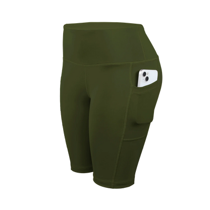 CHRLEISURE Women Solid Yoga Shorts with 3 Pockets High Waist Butt Lifting Workout Tights Gym Elastic Cycling Shorts Activewear.