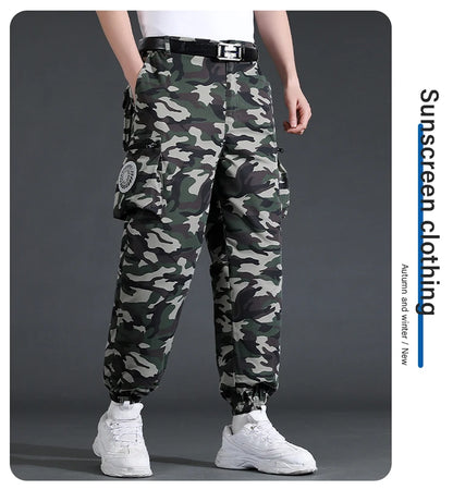 Fan Pants Cold Fishing Pure Cotton Site Welder Camping Ride Climbing Hiking Sports Fan Suit Air-Conditioning Clothes Fan Cooling.
