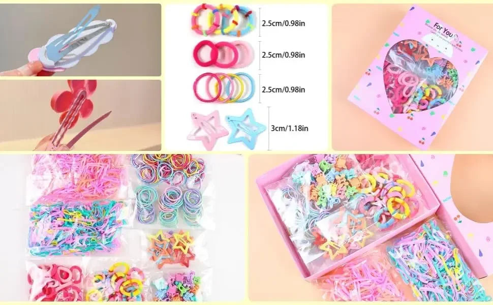 Cute Simple Children's Hair Accessories Comb Set Hair Clips Hair Bands Creative Headwear Set Kids Fashion Accessory Bundle.
