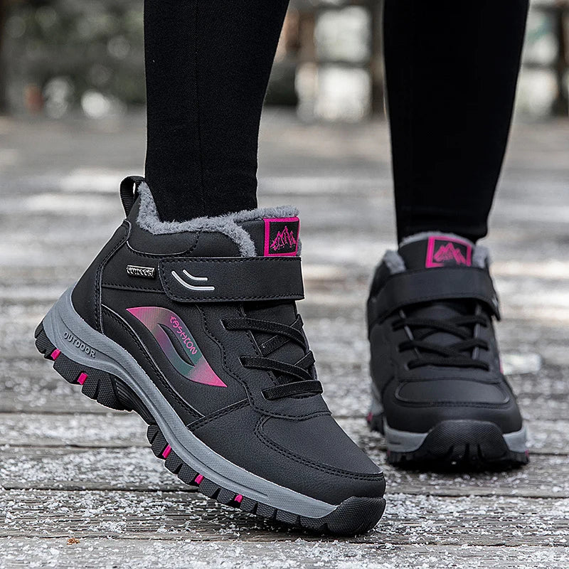 Unisex Winter Cotton Shoes Thick Soled Leather Warm Comfortable Snow Walking Casual Shoes Lightweight Outdoor High Top Boots.