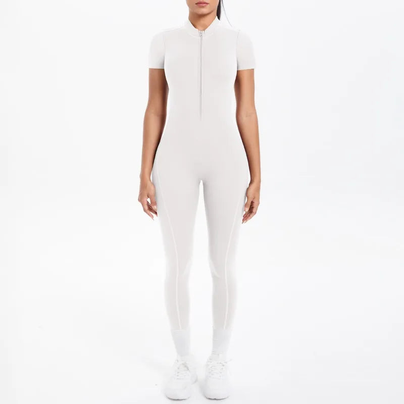 New Women's Yoga Jumpsuit Front Zipper Tight Back Hollow Out Short Sleeve-pants Activewear for Fitness Running Gym Workout.